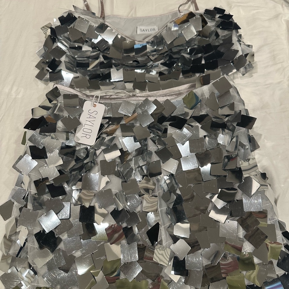 Saylor NWT silver Griselda top and mini skirt